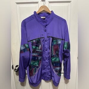 “Actcents” Vintage Purple/Green Geometric Button Jacket Women's Mid-Length Long